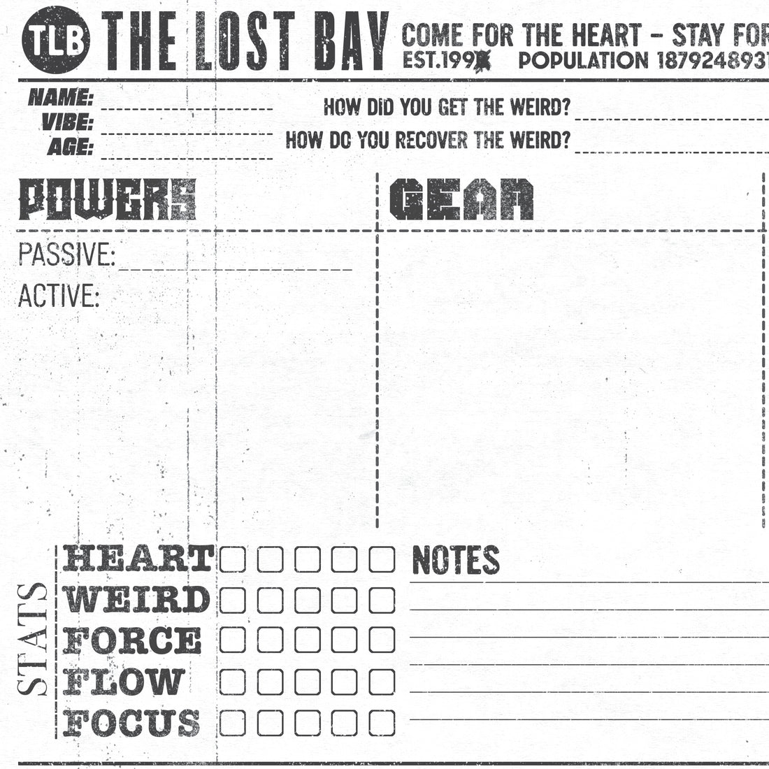 TLB Character sheets The Lost Bay Studio
